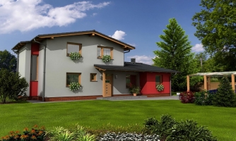 Modernes Einfamilienhaus mit Satteldächern.